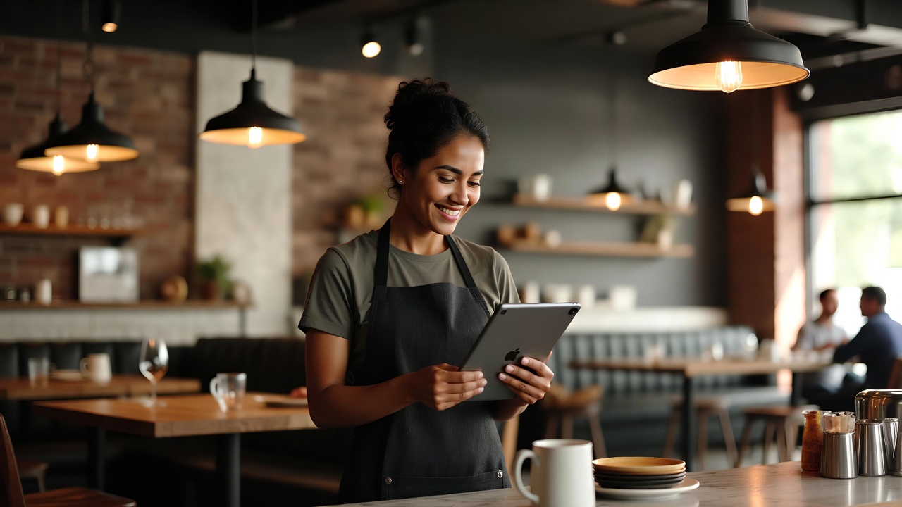 Restaurant manager using Actanaut on a tablet